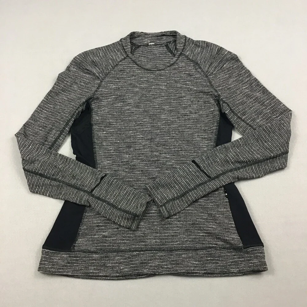 Lululemon Sweater Women 6 Black Long Sleeve Crew Seamless Running Zip Pocket
